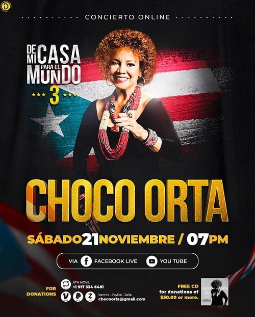 Choco Orta, concierto virtual, sábado 21 de noviembre a las 19 horas. De mi casa al mundo 3