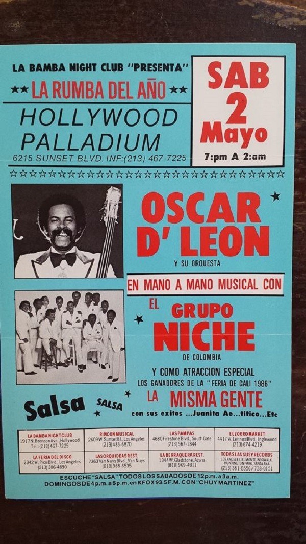 Póster anunciando el concierto de Oscar D' León y el Grupo Niche
