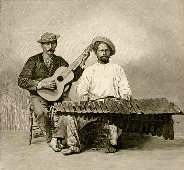 Duo Musical de un Gitarrista y un Marimbero en Guanacaste en Costa Rica data de 1888