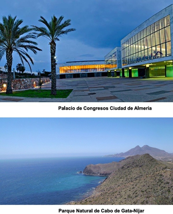 Palacio de Congresos Ciudad de Almería y el hotel Cabo Gata Garden, situados ambos en el Toyo, Almería, el perfecto marco idílico junto al mar, muy cerca del fastuoso ¨Parque Natural de Cabo de Gata-Nijar¨