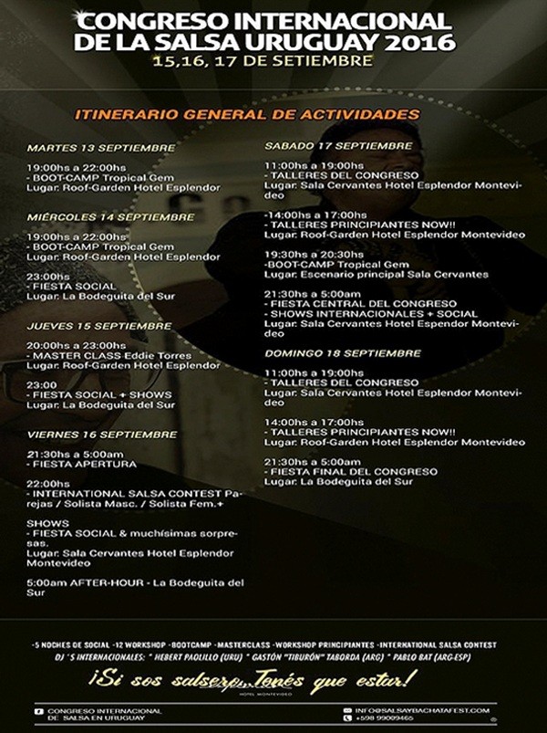 Congreso Internacional De La Salsa Uruguay 2016 - Intinerario de Actividades