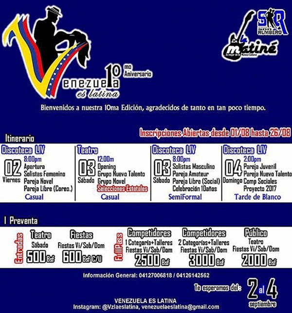 10mo Festival Nacional de Baile de Salsa Venezuela es ES LATINA - Inscripciones